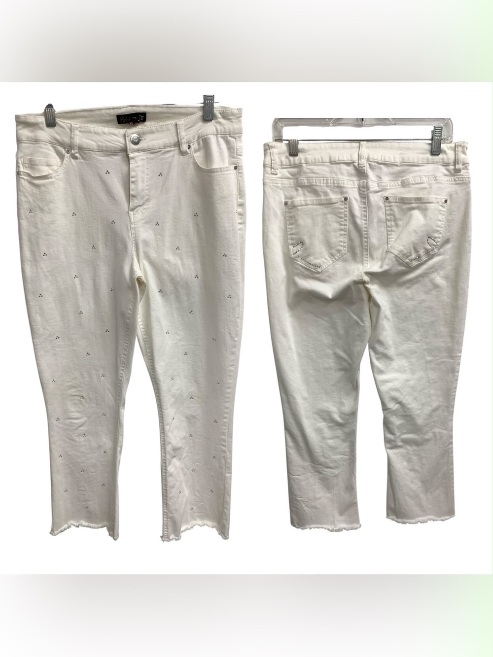 Renuar White Embroidered Cropped Jeans Size M